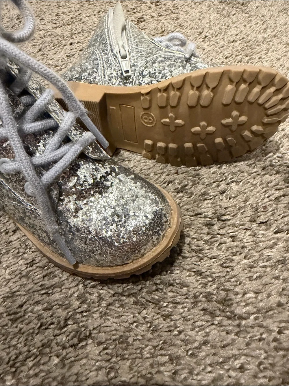 Toddler Girl Like New Silver Glitter Lace-Up Boots